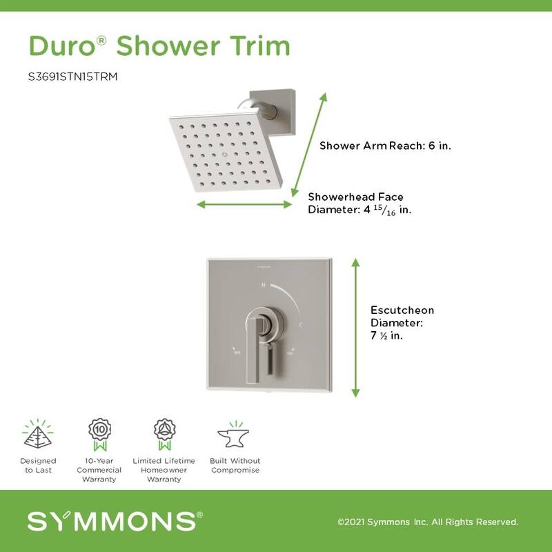 Symmons S369115TRM Duro HydroMersion Shower Only Trim Package with 1.5