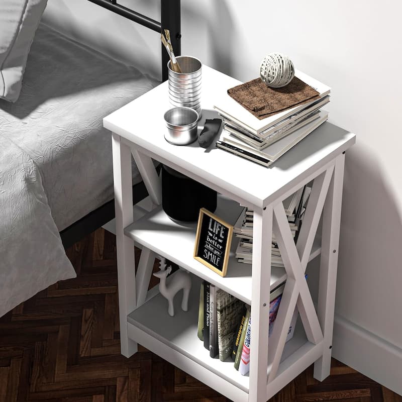VECELO Modern Nightstand with 3-tier Storage Shelves