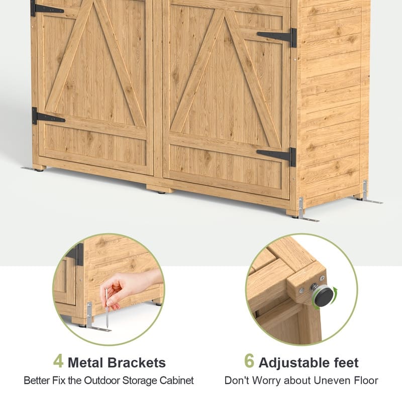 Outdoor Storage Cabinet with Waterproof Roof, Double Lockable Doors Garden Shed with 2 Removable Shelves