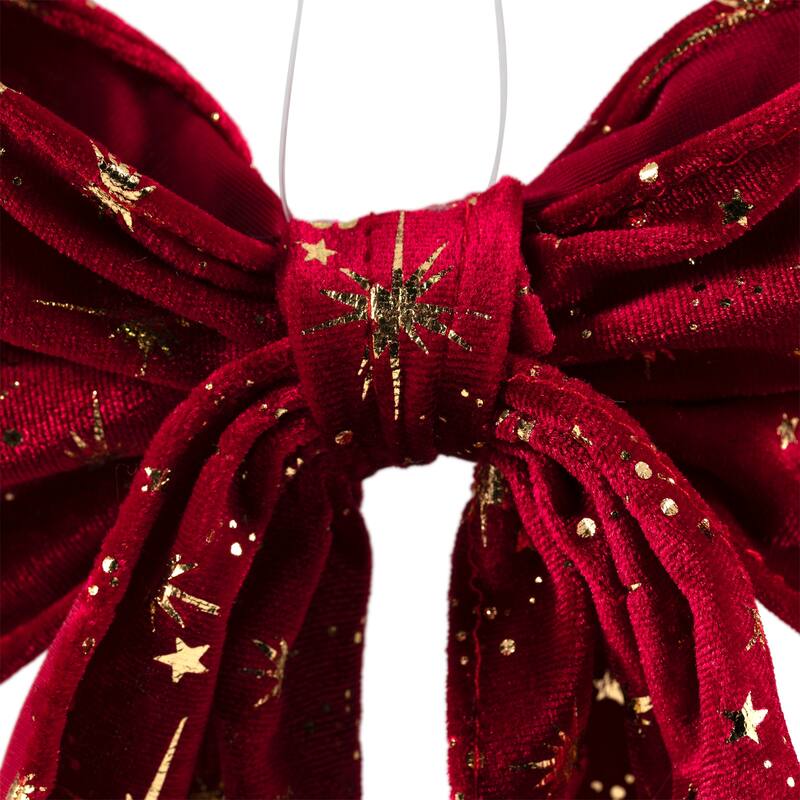 Glittered Starburst Velveteen Bow Christmas Decoration - 9"