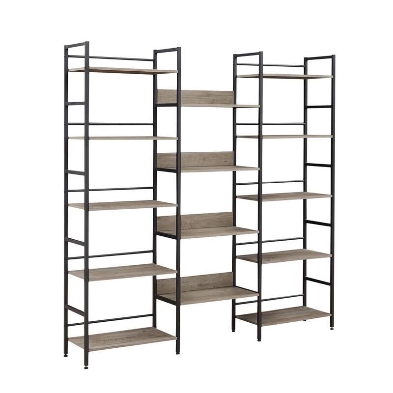 Grondin Vintage Industrial Style Triple Wide 5-Tier Bookcase Large Etagere Bookshelf Open Storage Rack with Metal Frame
