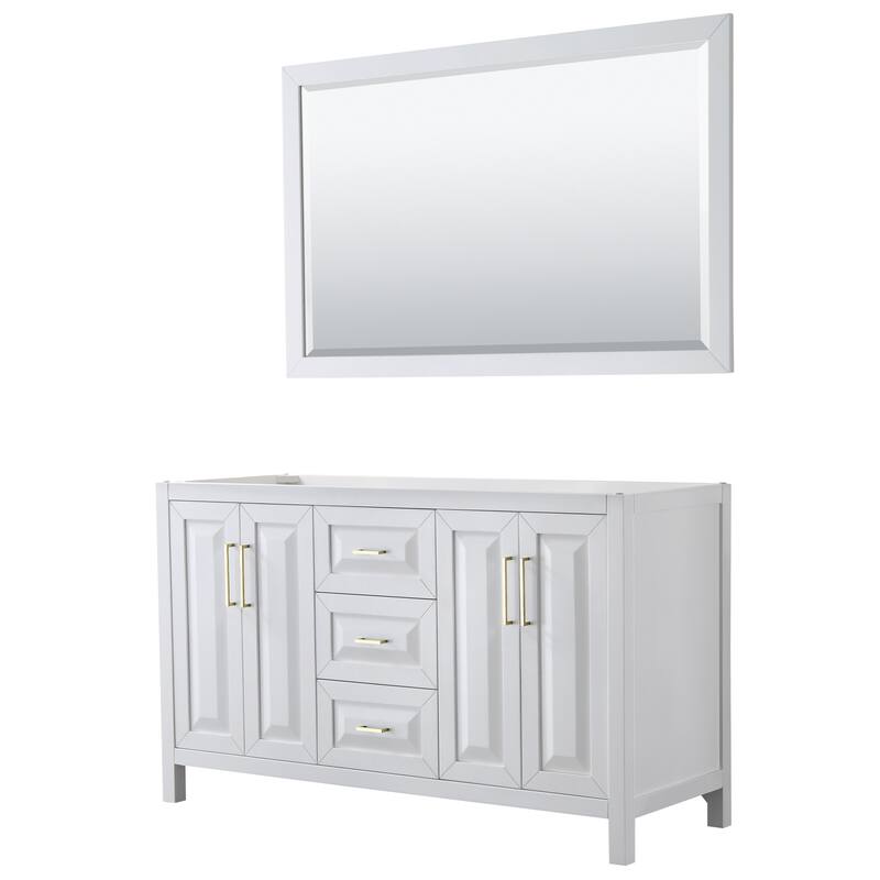 Daria 60-inch Double Vanity, No Top, 58-inch Mirror - White, Gold Trim, No Top