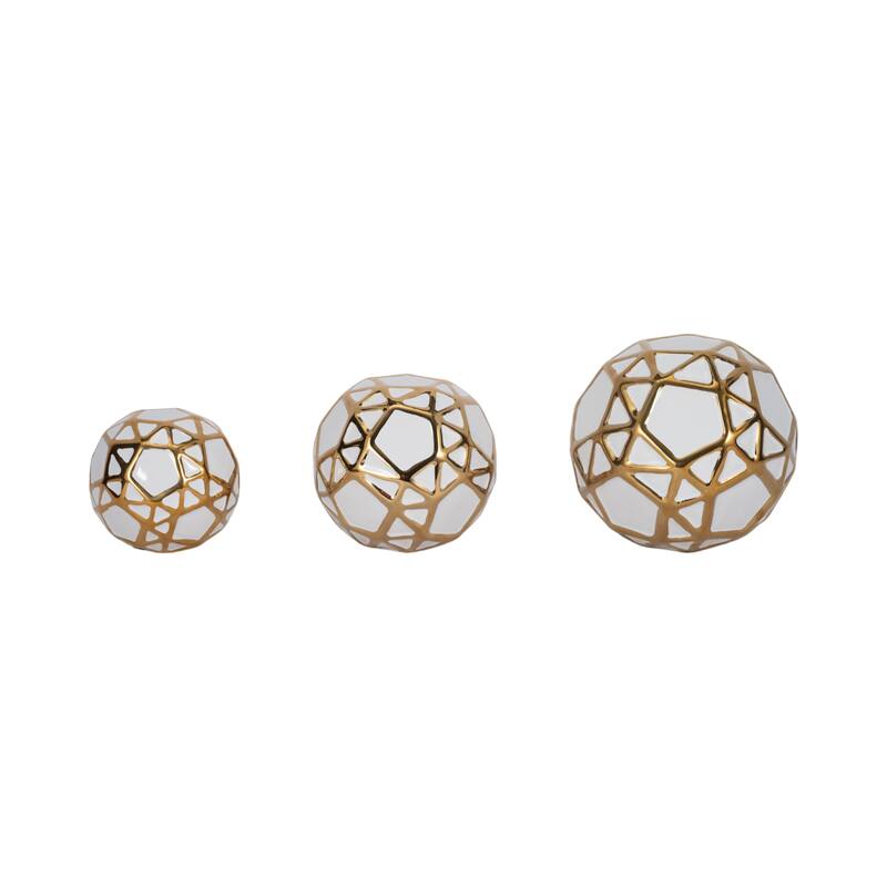 Sagebrook Home Gold Accented Abstract Modern Coastal Decorative Orbs Set of 3 - 6" x 6" x 6" - White/gold