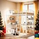 preview thumbnail 2 of 18, Full Size Loft Bed with 4 Layers of Shelves, L-shaped Desk, White