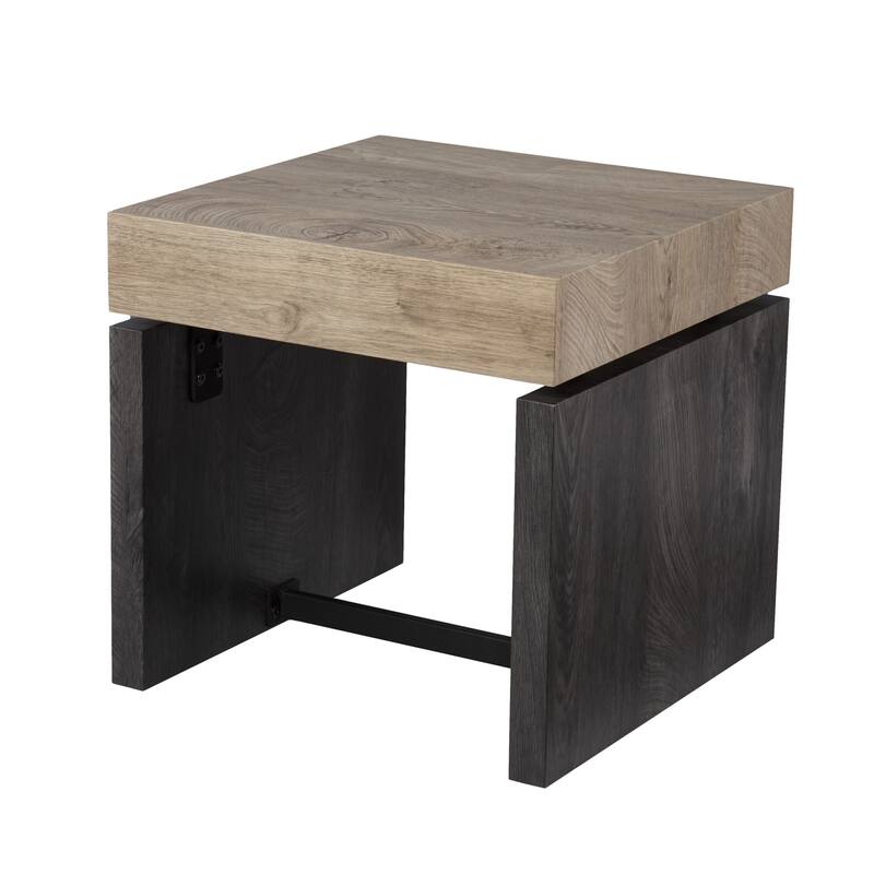 20" Natural MDF Wooden Square End Table with Sled Base and Distressed Finish for Bedroom or Living Room