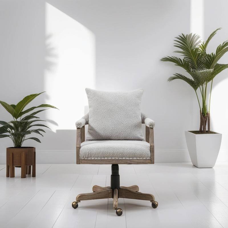 Mid-Century Modern Computer Chair Office Chair Adjustable Swivel Chair Fabric Seat Home Study Chair, Beige