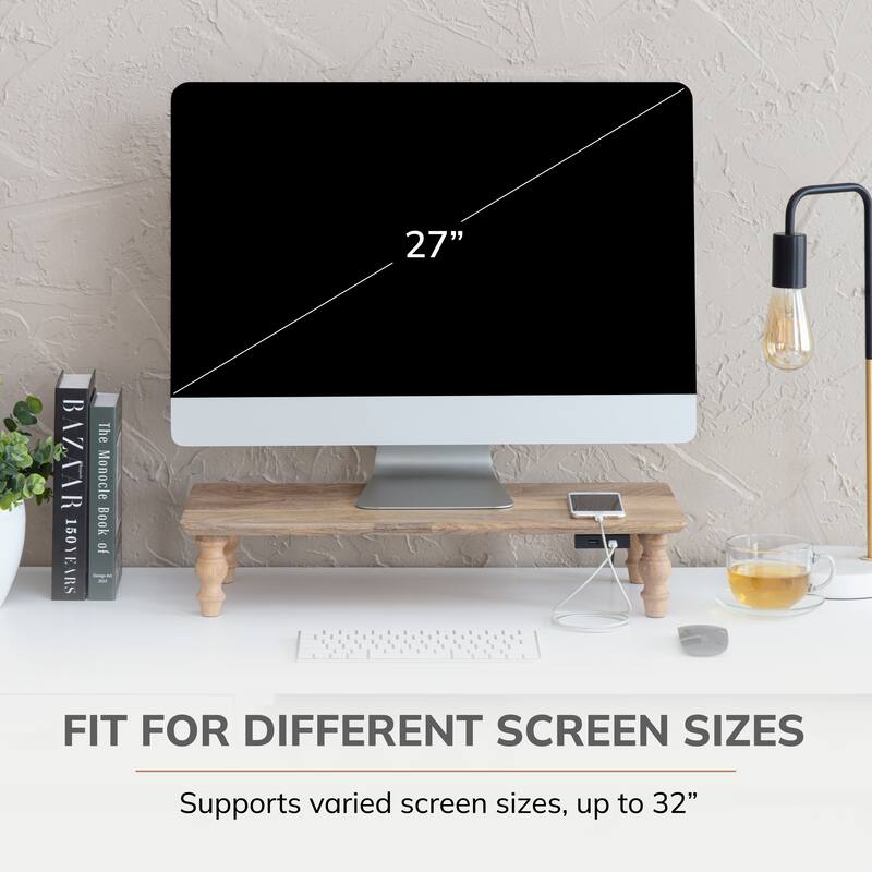 Jani Wood Monitor Stand Riser Desk - Ergonomic Design Stand, Desktop Organizer Table for Home, Office Workspace, Gaming Desk