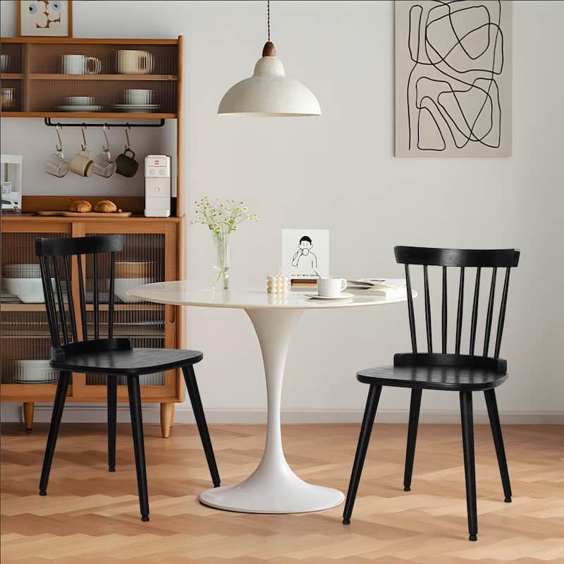 Farmhouse Spindle-Back Windsor Dining Chairs with Solid Wood