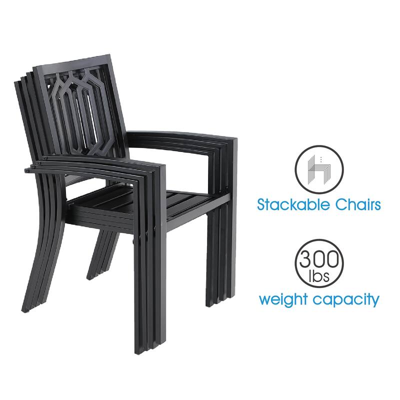 MAISON ARTS 7-Piece Metal Patio Dining Set With 1 Rectangular Table & 6 Stackable Dining Chairs