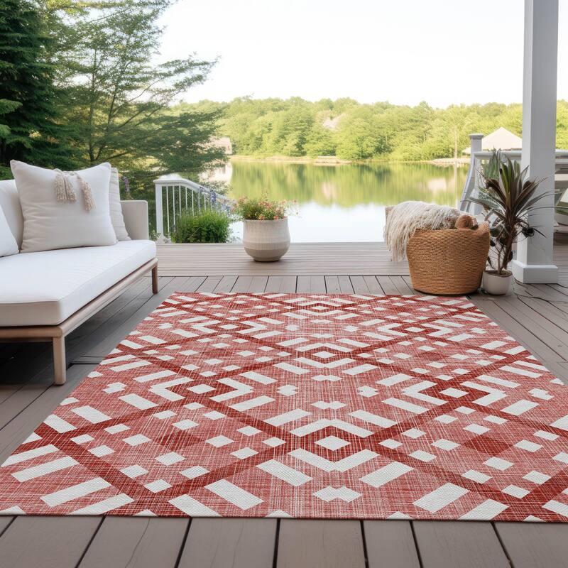 Machine Washable Indoor/ Outdoor Chantille Contemporary Trellis Rug