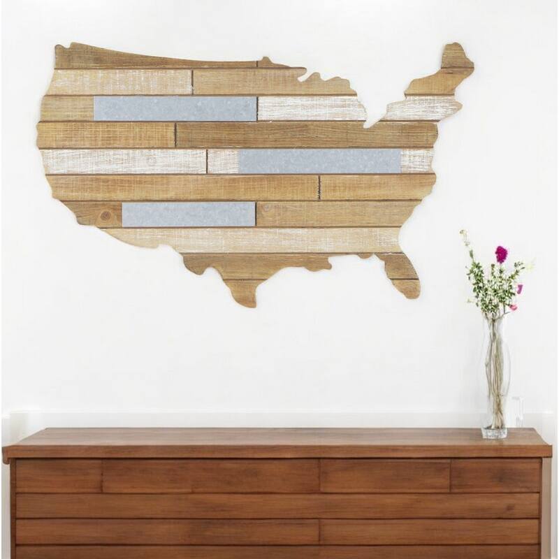 HomeRoots 14" X 24" Brown and Gray Wood and Metal Hanging Dimensional Sculpture - Brown/Gray - 23.50 in. x 14.00 in.  x 1.25 in.
