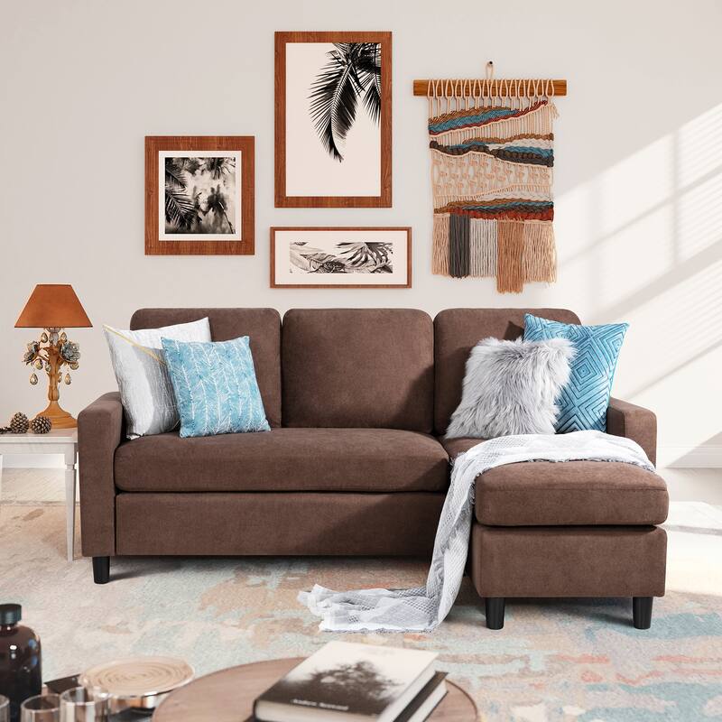 Futzca Modern L-shaped Convertible Sectional Sofa w/ Reversible Chaise - Brown