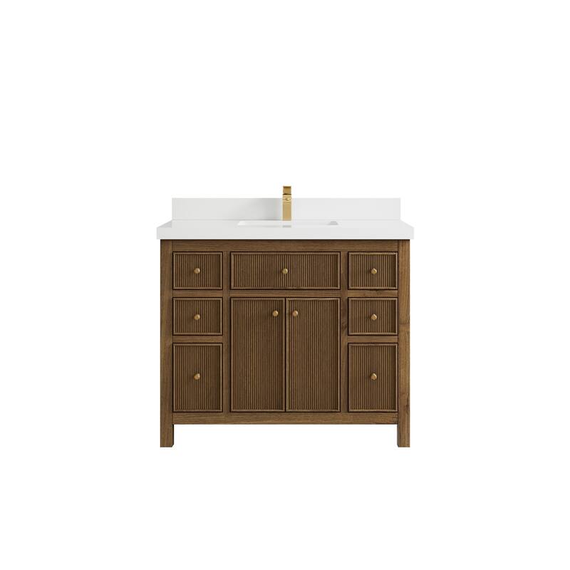 Willow Collections 42 in. W x 22 in. D Sonoma Teak Single Sink Bathroom Vanity with Countertop - 2" White Quartz - Dark Natural