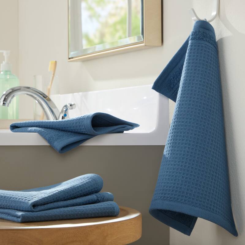 TOWN & COUNTRY BASICS 4-Piece Waffle Woven Terry Stripe Washcloth Set, 13x13-Inch, 100% Cotton, Quick Dry - 13"x13"
