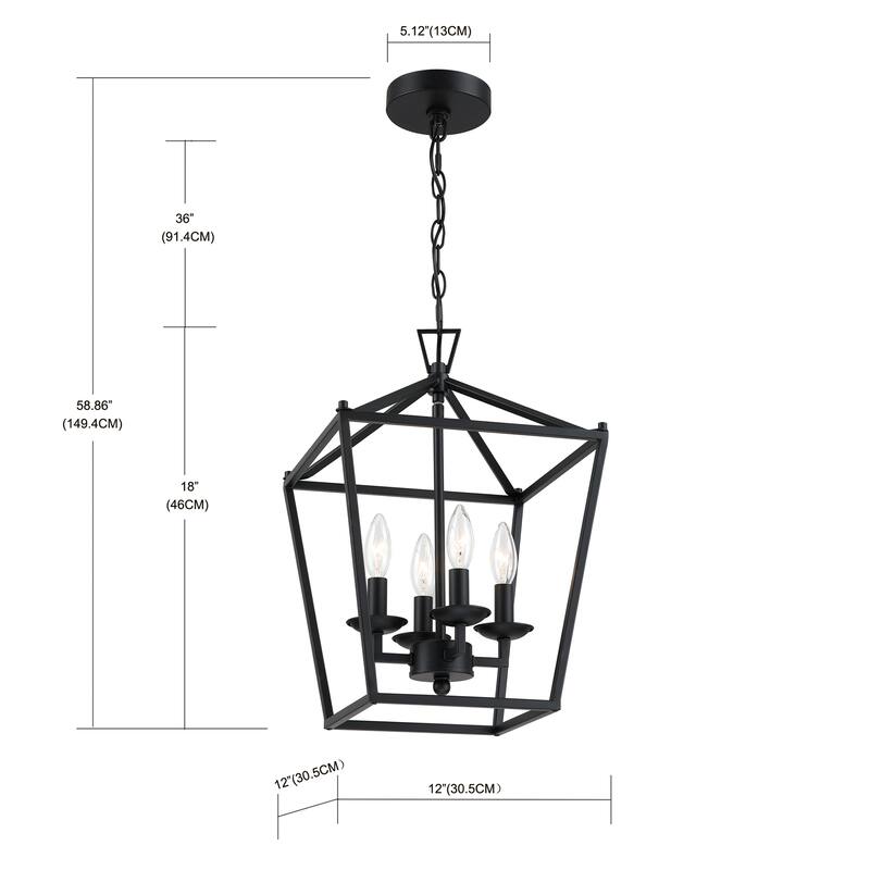 4 or 6-light pendant with steel cage shade and soft gold / Black finish