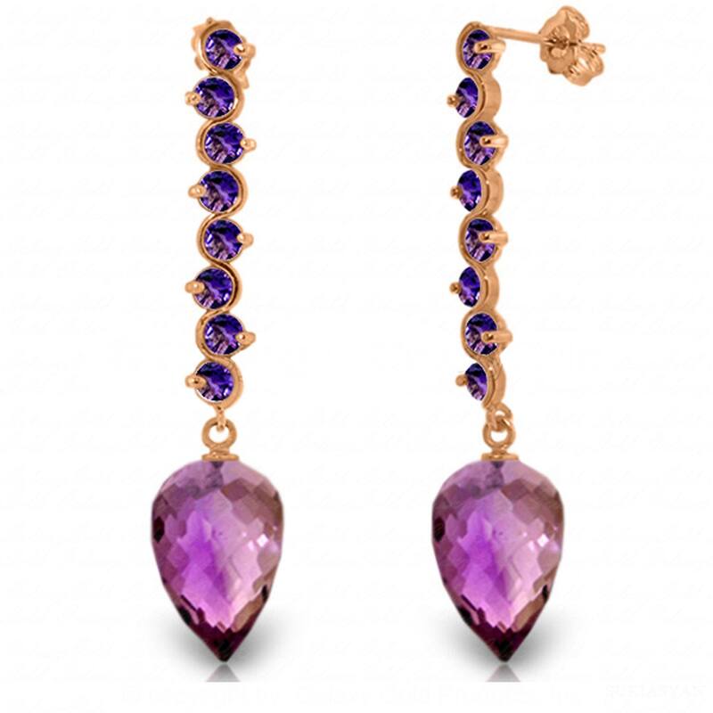 22.1 Carat 14K Solid Gold Drop Briolette Amethyst Gemstone Earrings - Rose