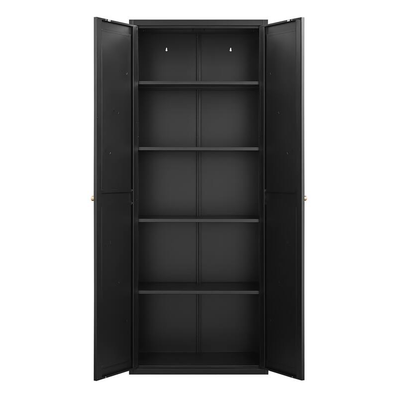 2 Doors Metal Storage Cabinet Kitchen Pantry Cabinet With Adjustable Shelves Tall Steel Cabinet Locker