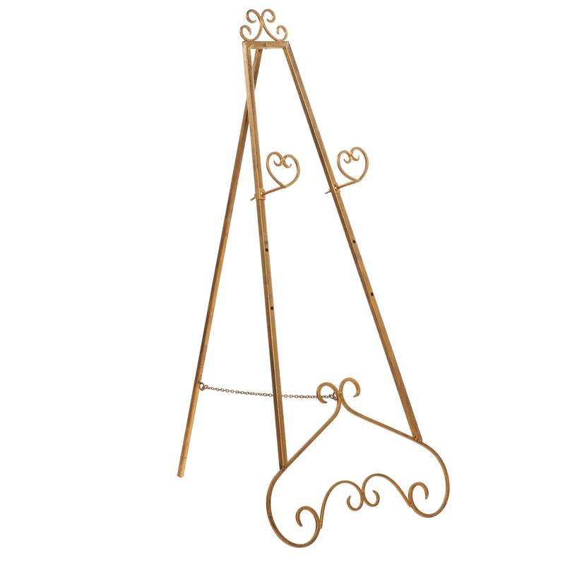 Gold Metal Large Adjustable 3 Tier Scroll Display Easel with Chain Support