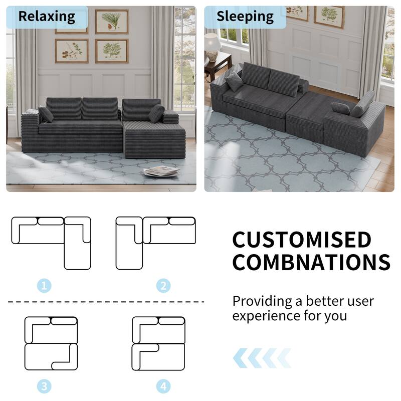 Modland 108" Boneless Cloud Couch, Modular L-Shaped Sectional Sofa, No Assembly, Corduroy