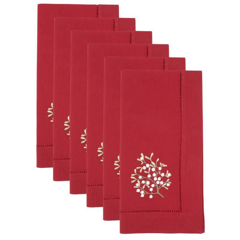 Embr'D Mistetoe Hemstitch Napkin (Set of 6) - 20"x20"