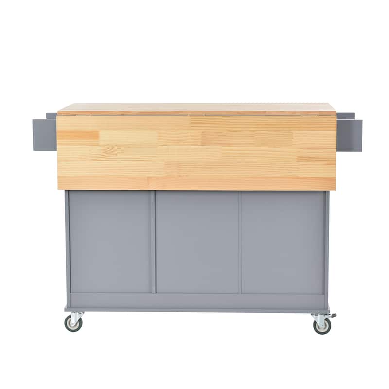52.7" W Rolling Mobile Kitchen Island with Solid Wood Top and Locking Wheels,Storage Cabinet and Drop Leaf Breakfast Bar