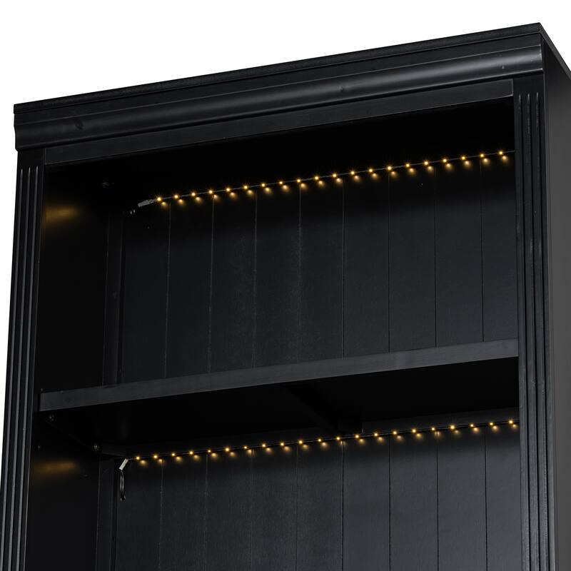 83.4" Large Bookshelf Suite with LED Lighting, 2-Piece Wood Storage Bookcase Set with Glass Doors, Drawers & Open Shelves