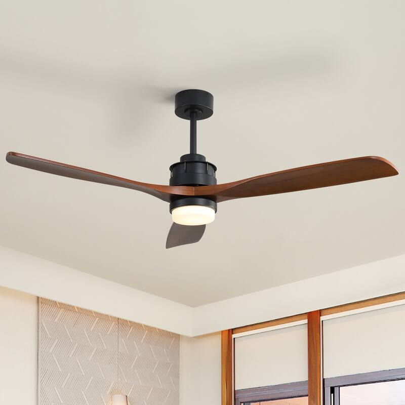 60 Inch Solid Wood Ceiling Fan with Light and Remote, Reverse Functions, Integrated Light Optional - 60 Inch #1 - Black with Light
