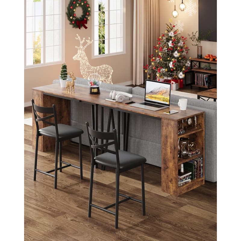 3-Piece 36in Wooden Counter Height Dining Table Set for Kitchen, Bar Table and Chairs
