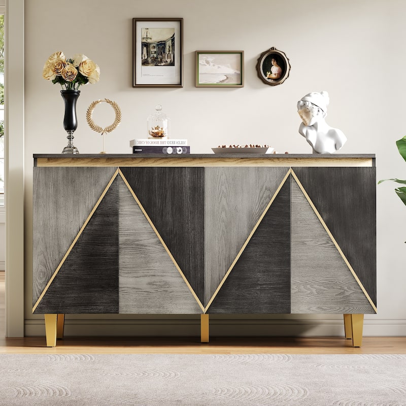Mid-Century Art Deco 4-Door Sideboard with Adjustable Storage by Harper&Bright Designs -  Dark Gray&Light Gray