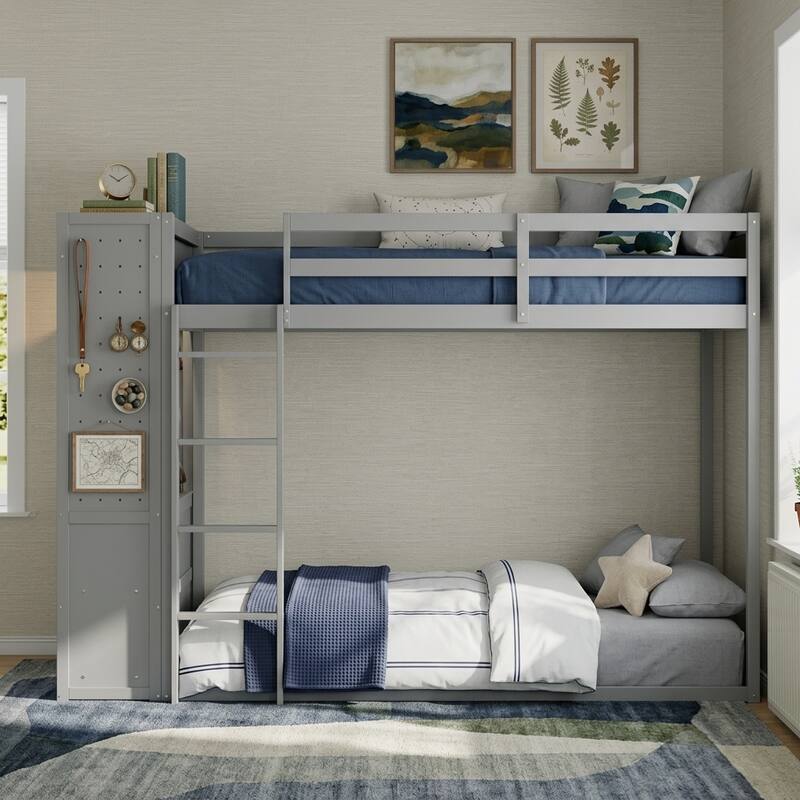 Twin Bunk Bed with Storage, Shelves, and LED Light Strip by Harper&Bright Designs
