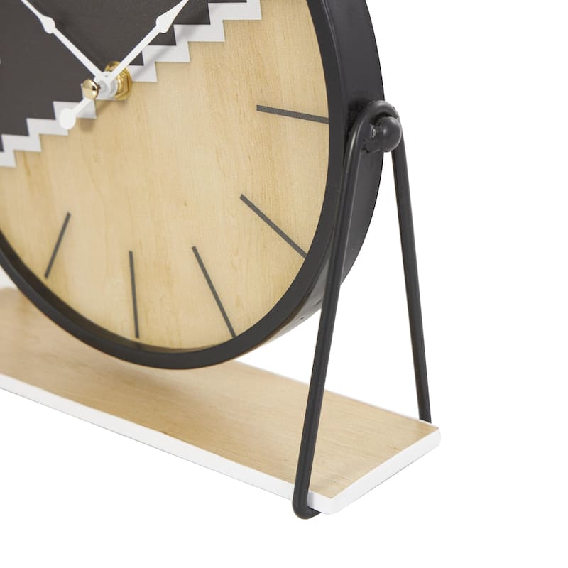 Wooden Geometric Decorative Clock with Brown Wood Accents - Black - Roche River Decor
