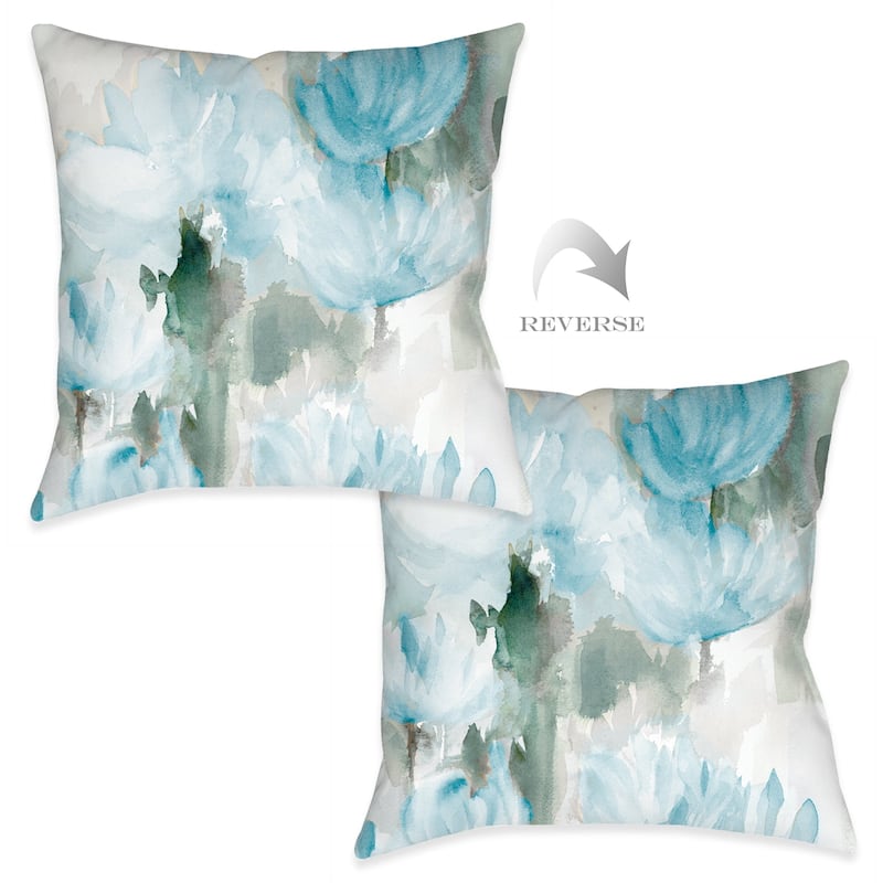 Laural Home Frosted Blue Blooms Outdoor Decorative Pillow