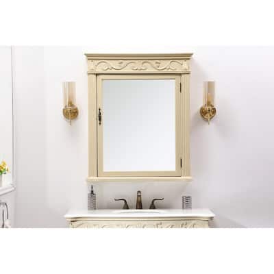 Surface Mount Framed Medicine Cabinet with 2 Shelves in Antique Ivory