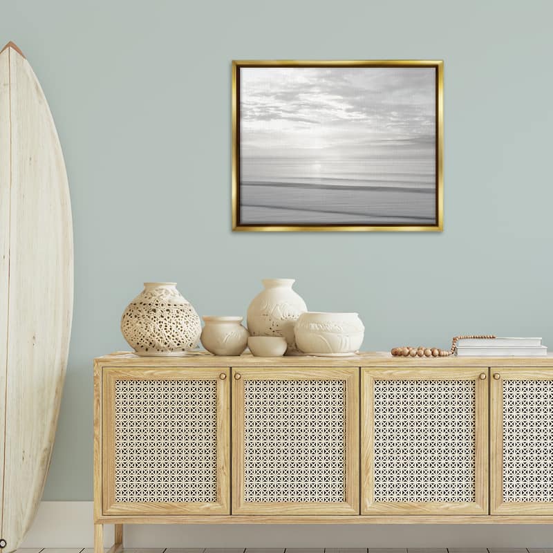 Stupell Soft Serene Beach Reflection Framed Floater Canvas Wall Art Design By Maggie Olsen