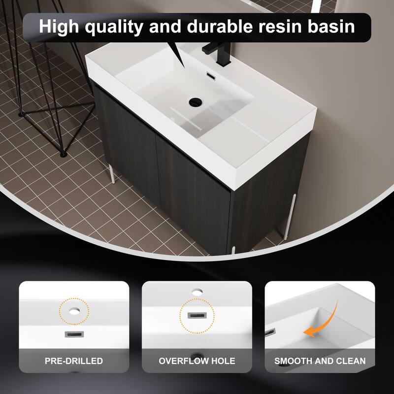 36-Inch Bathroom Vanity with Resin Sink, Floor-to-Ceiling Storage Cabinet, Soft Close Doors, and Easy Assembly