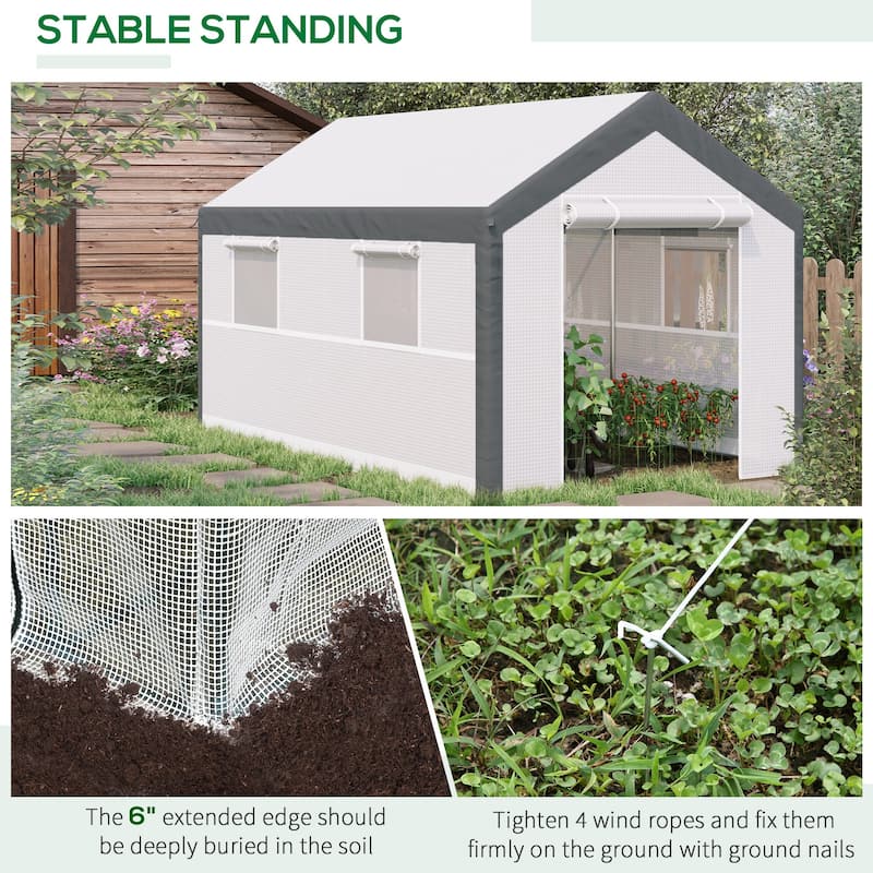 Outsunny Outdoor Walk-In Tunnel Greenhouse Garden Warm Hot House with Roll Up Windows, Zippered Door, & Weather Cover