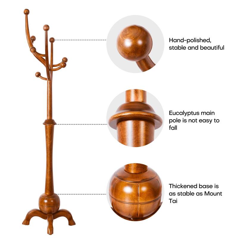 Tree-branch Rubberwood Freestanding Coat Rack with Hooks