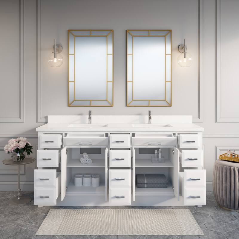 Calumet 75-in Solid Hardwood Bathroom Vanity with Engineered Stone Countertop