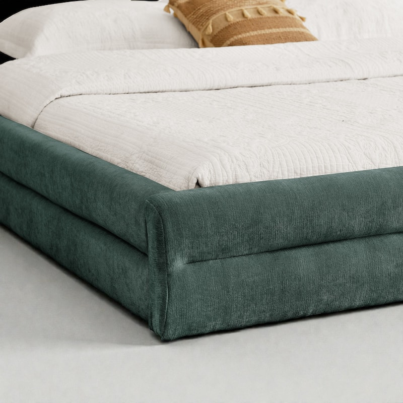 King Size Upholstered Platform Bed Frame with Chenille Fabric, Soft Headboard & Solid Grounded Design for Modern Bedrooms