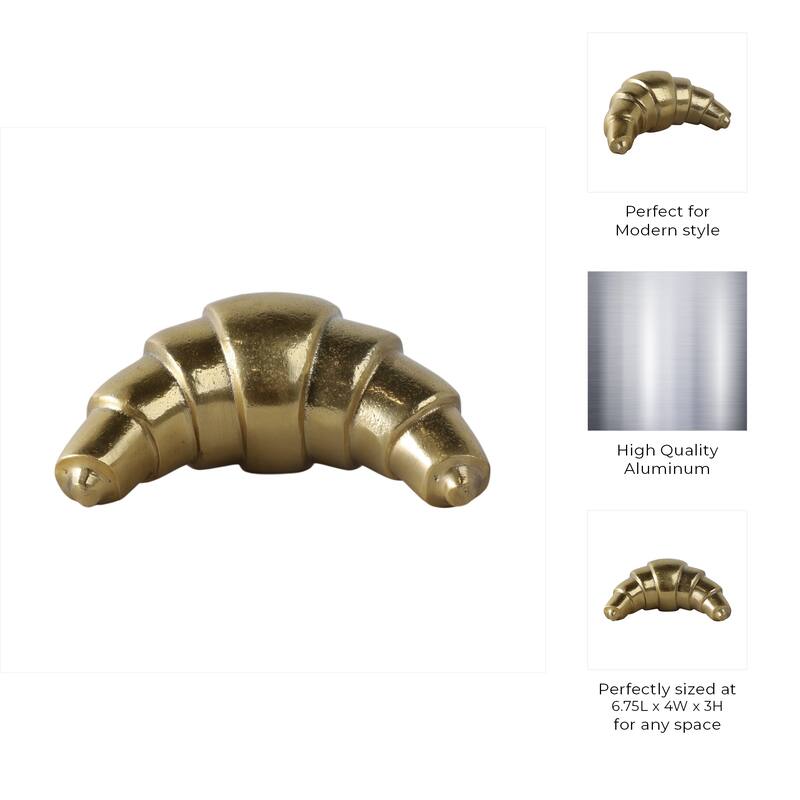 Metal Aluminum Croissant Decorative Object Modern Accent - 3" Gold - 6.75" x 4" x 3"