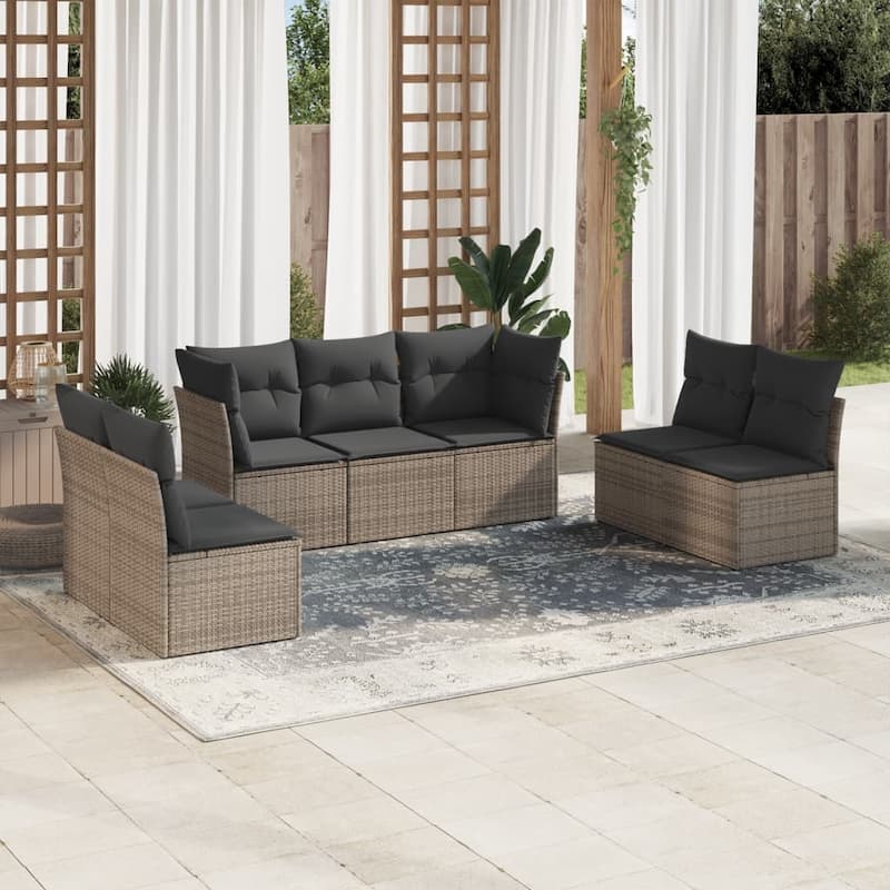 vidaXL Garden Sofa Set Grey PE rattan Large Removable Covers - 24.4 x 24.4 x 27.2