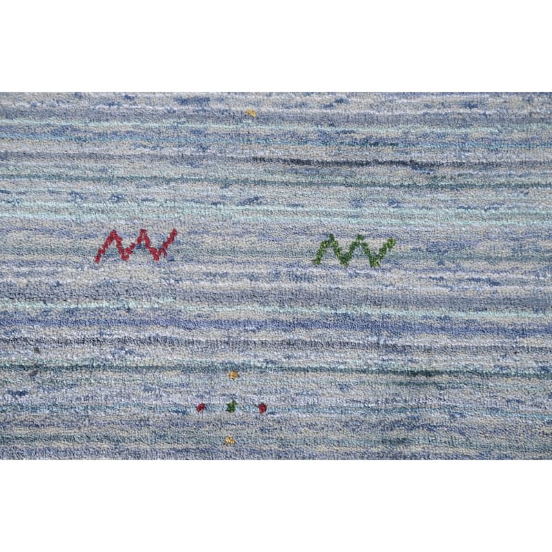 Striped Blue Gabbeh Oriental Area Rug Handmade Wool Carpet - 7'9"x 9'7"