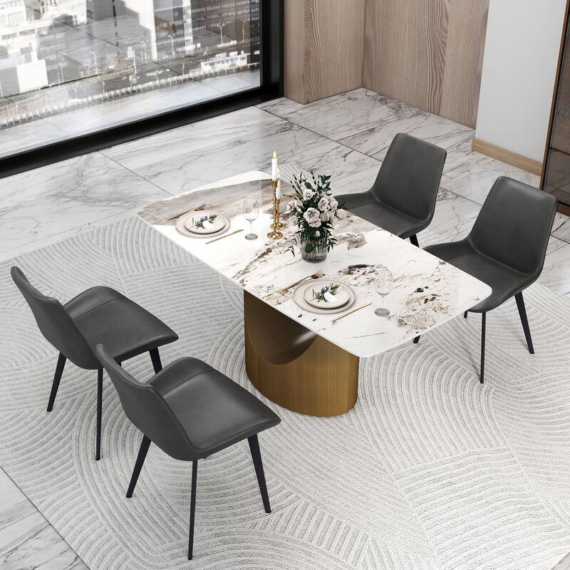 63" Dining Table for 6 with Sintered Stone Tabletop and Solid Carbon Steel Base - Pandora