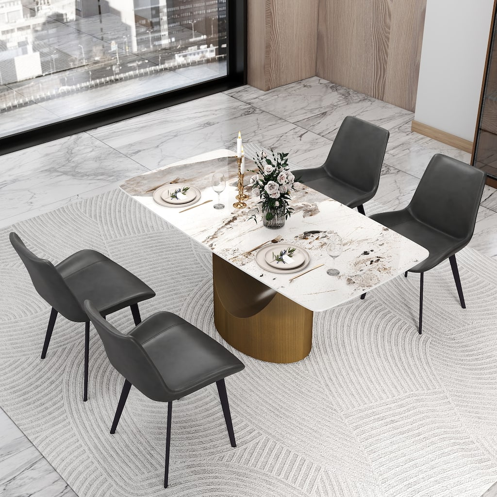 63" Dining Table for 6 with Sintered Stone Tabletop and Solid Carbon Steel Base
