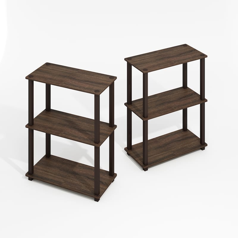 3 Tiers Wood Household Shelving Unit in Walnut (11.6 in. W x 23.6 in. H x 11.6 in. D), Set of 2