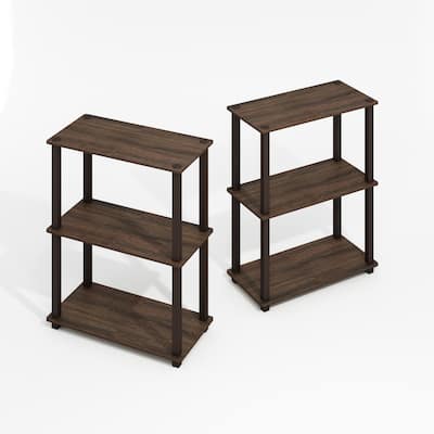3 Tiers Wood Household Shelving Unit in Walnut (11.6 in. W x 23.6 in. H x 11.6 in. D), Set of 2