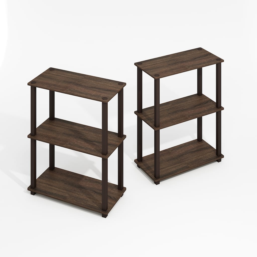 3 Tiers Wood Household Shelving Unit in Walnut (11.6 in. W x 23.6 in. H x 11.6 in. D), Set of 2
