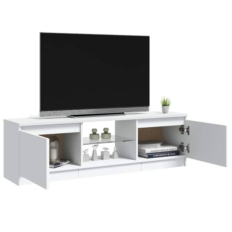vidaXL TV Cabinet White Engineered wood, Tempered glass 47.2 in length - 47.2" x 12" x 14"