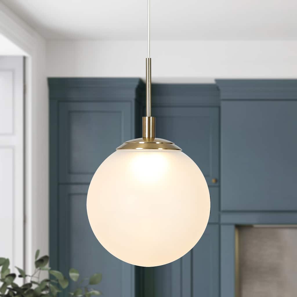 Modern 1-Light Gold LED Pendant Lights Globe Glass Kitchen Island Lights for Dining Room - 4.7" D x 8.5" H