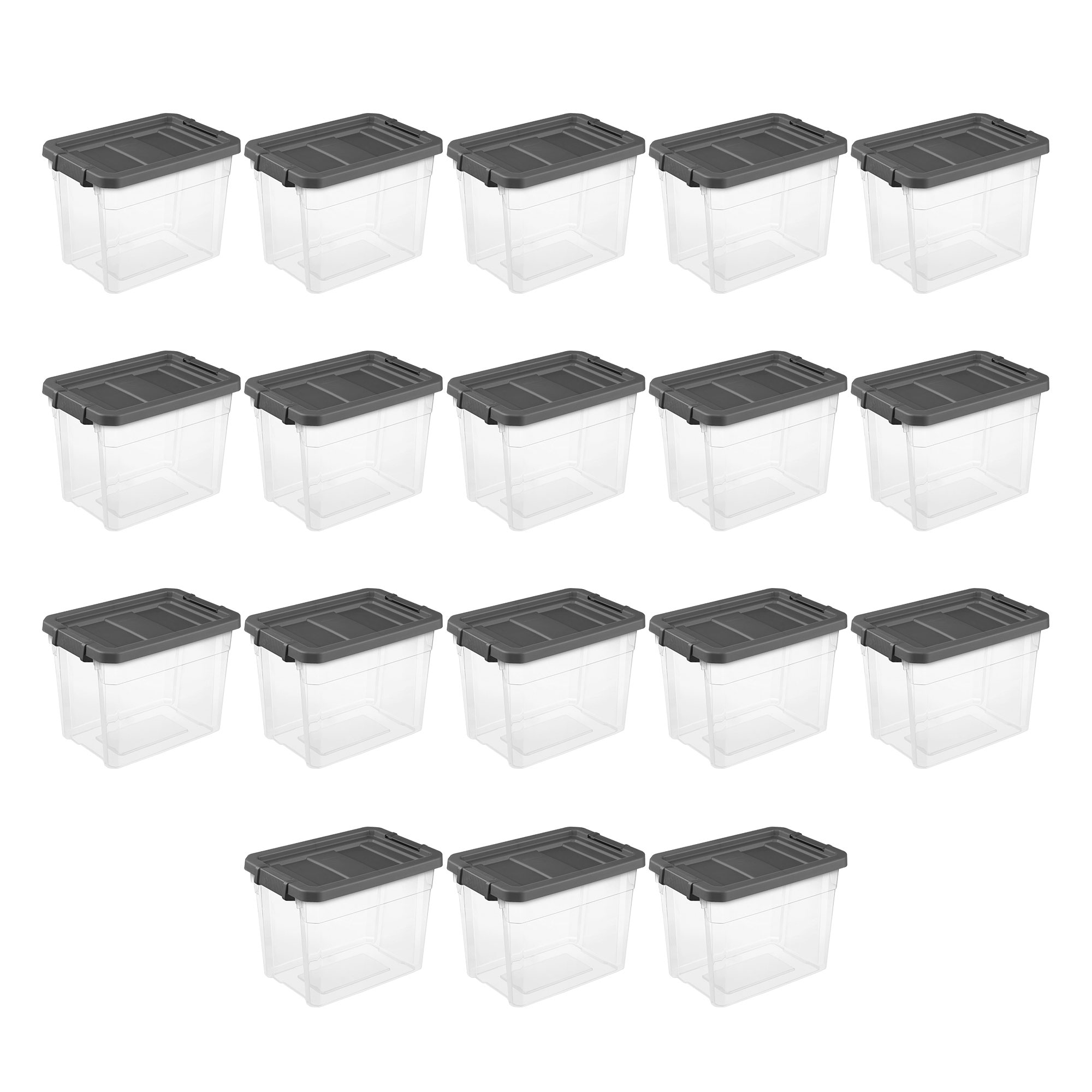 Sterilite 30 Qt Clear Plastic Stackable Storage Bin w/ Grey Latch Lid (18  Pack) - 2.8